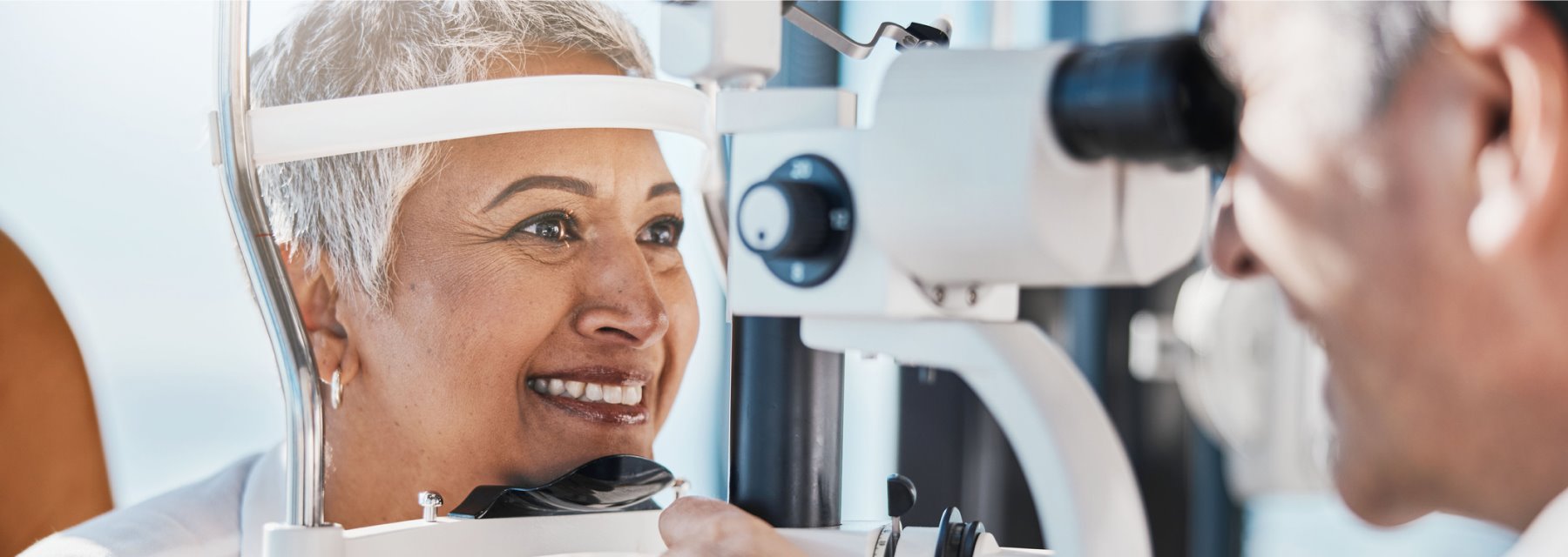 He carefully focuses during the eye examination at Mechanicsburg Pennsylvania